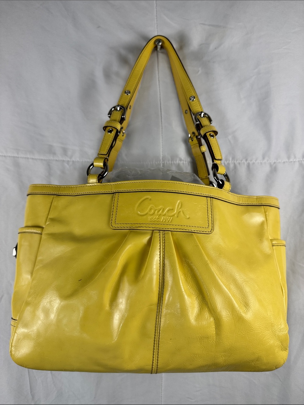 Coach Madison Pleated Leather‎ Tote Yellow Shoulder Bag F13761